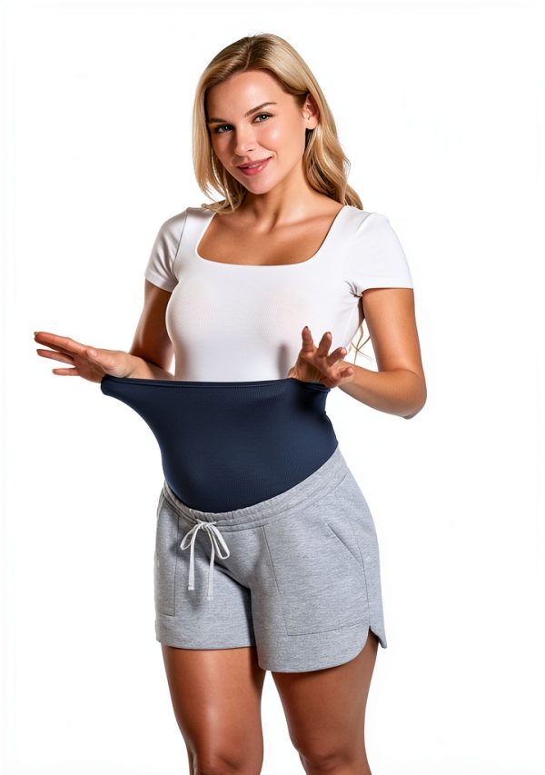Maternity Sweater Shorts ComfortFit Blue Medium Stretch Waistband-3