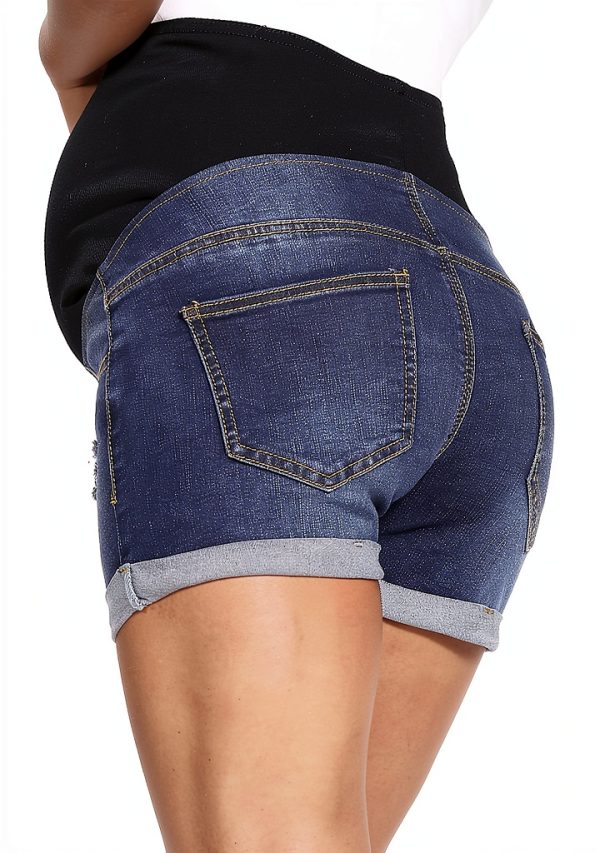 Maternity Denim Shorts by MamaFit Stretch Elastic Waist Black Navy XL-4