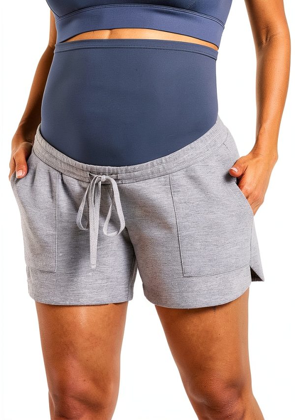 Maternity Sweater Shorts ComfortFit Blue Medium Stretch Waistband-0
