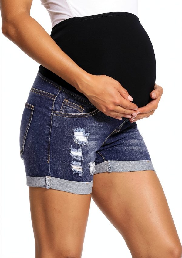 Maternity Denim Shorts by MamaFit Stretch Elastic Waist Black Navy XL-3