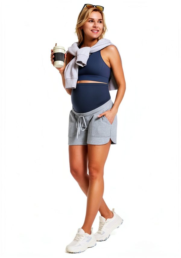 Maternity Sweater Shorts ComfortFit Blue Medium Stretch Waistband-2