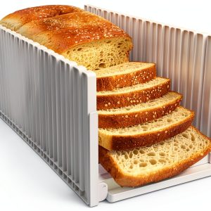 Bread Slicer for Homemade Breads, Adjustable Thickness Slicing Guide, Foldable Portable Bread Cutter Suitability for Homemade Breads, Bagel,Cakes - Kitchen Gadget, Baking Tool & Gift (White)-0