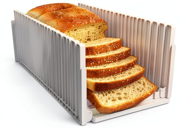 Bread Slicer for Homemade Breads, Adjustable Thickness Slicing Guide, Foldable Portable Bread Cutter Suitability for Homemade Breads, Bagel,Cakes - Kitchen Gadget, Baking Tool & Gift (White)-0