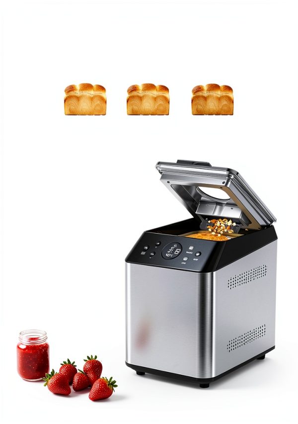KBS 3LB Programmable Bread Maker,20-in-1 Automatic Bread Machine with Ceramic Pan & Fruit Dispenser, 850W Dual Heaters Bread Maker Machine with Quiet Brushless Motor,Stainless Steel,15H Timer,3 Colors-4