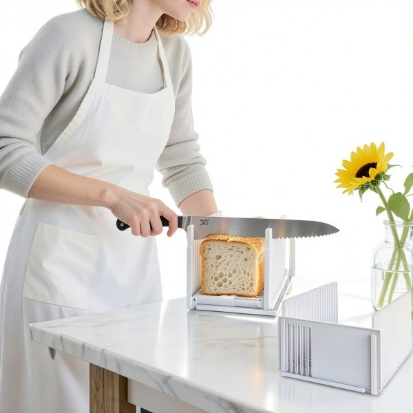 Bread Slicer for Homemade Breads, Adjustable Thickness Slicing Guide, Foldable Portable Bread Cutter Suitability for Homemade Breads, Bagel,Cakes - Kitchen Gadget, Baking Tool & Gift (White)-1