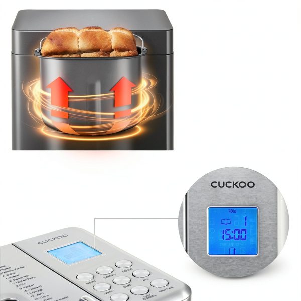 CUCKOO Bread Maker Machine with 15 Menu Options + 3 Crust Colors, 2 lbs Bread Machine with Automatic Fruit & Nut Dispenser, Includes 6 Accessories, Ideal Breadmaker for Sourdough (CBM-AAB101S)-5