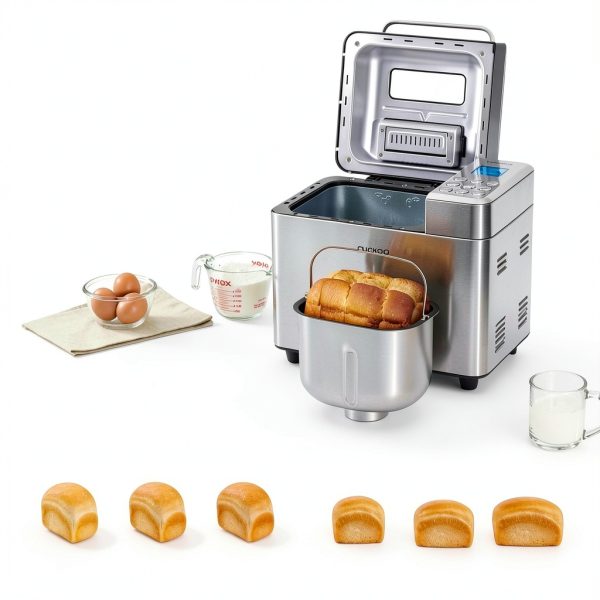 CUCKOO Bread Maker Machine with 15 Menu Options + 3 Crust Colors, 2 lbs Bread Machine with Automatic Fruit & Nut Dispenser, Includes 6 Accessories, Ideal Breadmaker for Sourdough (CBM-AAB101S)-1